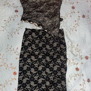 SHEIN Black Floral Lace Skirt Set